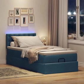 vidaXL Οθωμανικό κρεβάτι με στρώμα &amp; LEDs Μπλε 90x190cm ύφασμα