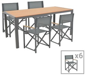 Τραπεζαρία Mabu-Nares σετ 7τεμ ανθρακί αλουμίνιο και plywood σε φυσικό χρώμα 180x90x72.5εκ 180x90x72.5 εκ.