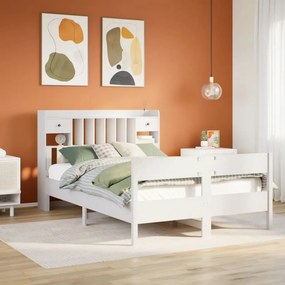 vidaXL Κρεβάτι Βιβλιοθήκη Χωρίς Στρώμα Λευκό 135x190 εκ Μασίφ Πεύκο