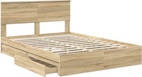 vidaXL Κρεβάτι Αποθήκης Δρύς Sonoma 135 x 190 cm Επεξεργασμένο ξύλο