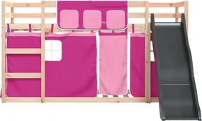 vidaXL Κουκέτα με Τσουλήθρα και Κουρτίνες Ροζ 90x190 εκ.