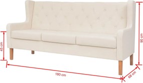 vidaXL Καναπές Τριθέσιος Λευκό Κρεμ Υφασμάτινος