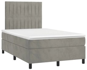 vidaXL Κρεβάτι Boxspring με Στρώμα & LED Αν.Γκρι 120x200 εκ. Βελούδινο