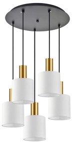 SE21-GM-4-5BL-SH1 ADEPT TUBE Gold Matt Pendant White Fabric Shade+