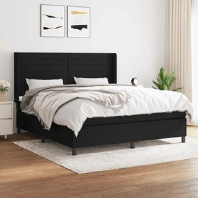 vidaXL Κρεβάτι Boxspring με Στρώμα Μαύρο 180x200 εκ. Υφασμάτινο