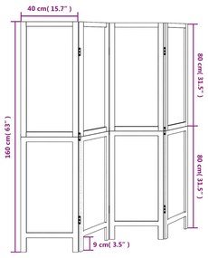Διαχωριστικό Χώρου με 4 Πάνελ Σκ. Καφέ από Μασίφ Ξύλο Παυλώνιας - Καφέ