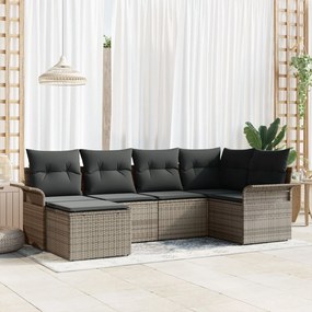vidaXL Σετ Καναπέ Κήπου 6 Τεμαχίων με Μαξιλάρια Γκρι Πολυ Ρατάν