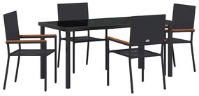 vidaXL Σέτ φαγητού για κήπο 5 pcs Μαύρο Πολυ ράταν