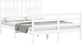 vidaXL Πλαίσιο Κρεβατιού με Κεφαλάρι Λευκό Μασίφ Ξύλο Small Double