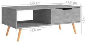 Τραπεζάκι Σαλονιού Γκρι Σκυροδέματος 100x49,5x43 εκ Μοριοσανίδα - Γκρι