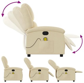 vidaXL Πολυθρόνα Μασάζ Ανακλινόμενη Κρεμ Υφασμάτινη