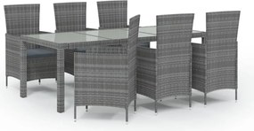vidaXL Σετ Τραπεζαρίας Εξ. Χώρου 7 τεμ. με Μαξιλάρια Γκρι Συνθ. Ρατάν