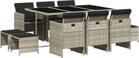 vidaXL Σετ Τραπεζαρίας Κήπου 11 τεμ. Αν. Γκρι Συνθ. Ρατάν με Μαξιλάρια