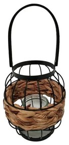 Φανάρι Ψάθινο Με Λαβή LUG102 S D17cm Black-Beige Espiel Metal,Wicker