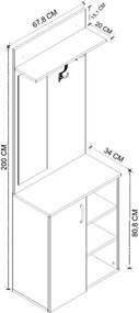 Έπιπλο εισόδου Norva Megapap χρώμα sapphire oak - ανθρακί 67,8x36,3x200,6εκ.