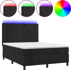 vidaXL Κρεβάτι Boxspring με Στρώμα &amp; LED Μαύρο 140x190 εκ. Βελούδινο