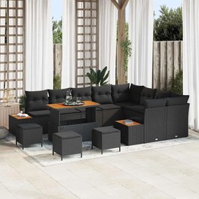 vidaXL Σετ Κήπου 13 Τεμαχίων με Μαξιλάρια, Μαύρο Πολυρατάν και Ξύλο Ακακίας