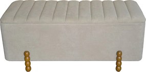 Σκαμπό μπαούλο Daph Inart σετ 2 τεμ βελούδο σε μπεζ και λευκή απόχρωση