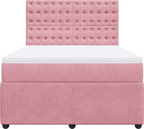 vidaXL Κρεβάτι Boxspring με Στρώμα Ροζ 140x190 εκ. Βελούδινο