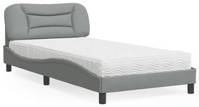 Κρεβάτι με Στρώμα Ανοιχτό Γκρι 100x200 εκ. Υφασμάτινο