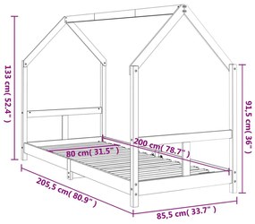 Πλαίσιο Παιδικού Κρεβατιού Μαύρο 80 x 200 εκ. Μασίφ Ξύλο Πεύκου - Μαύρο