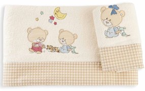 Βρεφικές Πετσέτες Σετ 2τμχ Happy Bears Ecru DimCol Σετ Πετσέτες 30x50cm 100% Βαμβάκι