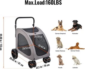 VEVOR Pet Stroller 4-Wheels Dog Stroller Carrier 160lbs Weight Capacity Portable