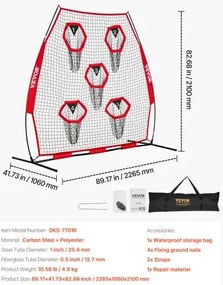 VEVOR 2133.6 x 2133.6mm Football Trainer Throwing Net, Training Throwing Target Practice Net with 5 Target Pockets, Knotless Net Includes Straps and Portable Carry Case, Improve QB Throwing Accuracy