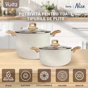 Κατσαρόλα Voltz Nice OV54418E24D, 24x15 cm, 6.5 l, Μαρμάρινο φινίρισμα, Επαγωγή, Κρέμα μελανζέ