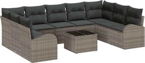 vidaXL Σετ Καναπέ με μαξιλάρι 10 pcs Γκρι Πολυ Ρατάν
