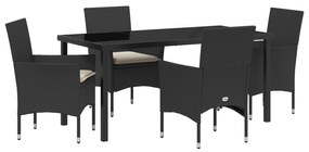 vidaXL Σετ τραπεζαρίας 5 τεμαχίων  με μαξιλάρια Μαύρο πολυ-ρατάν