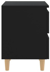 Κομοδίνο Μαύρο 40 x 35 x 50 εκ. με Πόδια από Μασίφ Ξύλο Πεύκου - Μαύρο