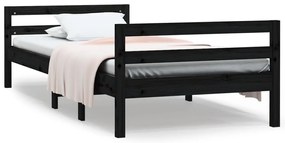 vidaXL Πλαίσιο Κρεβατιού Μαύρο 75 x 190 εκ. από Μασίφ Ξύλο Πεύκου