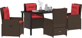 vidaXL Σέτ φαγητού για κήπο με μαξιλάρι 5 pcs Καφέ Πολυ ράταν