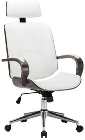 Καρέκλα Γραφείου με Προσκέφαλο Λευκή Συνθ. Δέρμα/Λυγισμένο Ξύλο