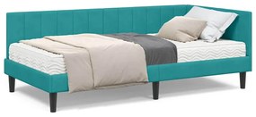 vidaXL Κρεβάτι Γωνίας με στρώμα Τιρκουάζ 90 x 200 cm Βελούδο