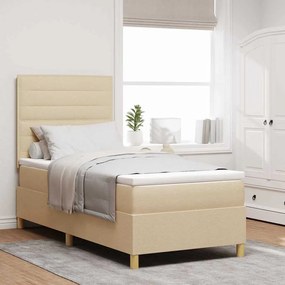 vidaXL Κρεβάτι με ελατήρια με στρώμα Κρεμ 100 x 200 cm ύφασμα