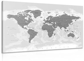 Εικόνα του παγκόσμιου χάρτη με ασπρόμαυρη απόχρωση - 120x80