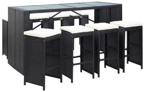 vidaXL Σετ Επίπλων Μπαρ Εξωτερικού Χώρου 9 τεμ. Μαύρο Συνθετικό Ρατάν