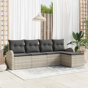 vidaXL Σετ Καναπέ Κήπου 5 Τεμαχίων με Μαξιλάρια Ανοιχτό Γκρι Πολυ Ρατάν