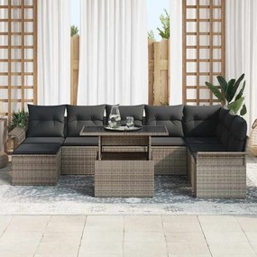vidaXL Σετ Καναπέ Κήπου με μαξιλάρι 9 pcs Γκρι Πολυ ράταν