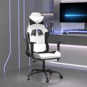 Καρέκλα Gaming με Υποπόδιο Λευκό και Μαύρο από Συνθετικό Δέρμα