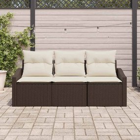 vidaXL Σετ Καναπέ Κήπου 3 pcs Καφέ, Κρέμα Πολυ rattan, βαμμένο ατσάλι