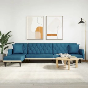 Καναπές Κρεβάτι Γωνιακός Μπλε 271 x 140 x 70 εκ. Βελούδινος - Μπλε