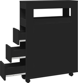 vidaXL Ντουλάπι Μπάνιου Στενό με Ροδάκια Μαύρο Επεξ. Ξύλο