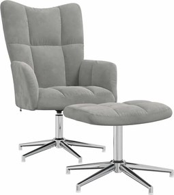 vidaXL Πολυθρόνα Relax Ανοιχτό Γκρι Βελούδινη με Σκαμπό