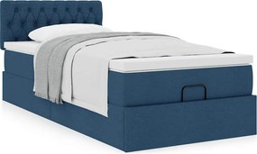 vidaXL Οθωμανικό κρεβάτι με στρώμα μπλε 90x200cm ύφασμα