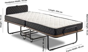 Πτυσσόμενο Κρεβάτι Λευκό / Μαύρο SECAZOR 90x204x70