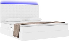 vidaXL Κρεβάτι με αποθηκευτικό χώρο και LED Καθαρό Λευκό 180 x 200 cm