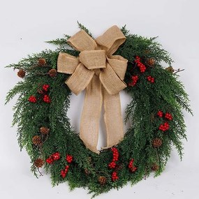 Χριστουγεννιάτικο Στεφάνι Με Φιόγκο 600-47076 60cm Green-Beige